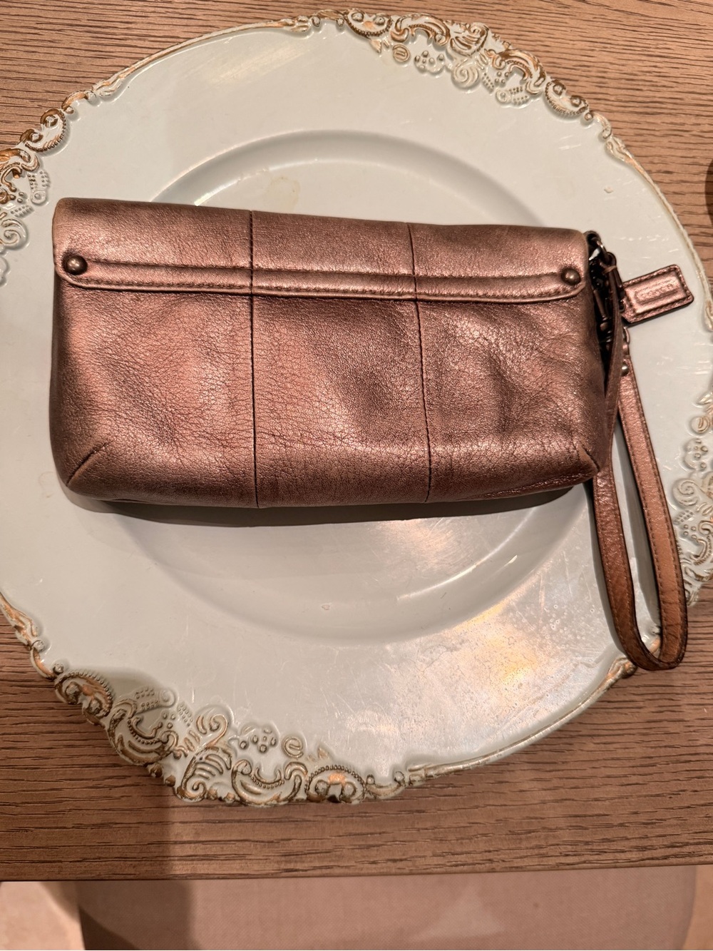 Y2K COACH Kristin Metallic Bronze Leather Flap Wristlet Clutch - Picture 7 of 11